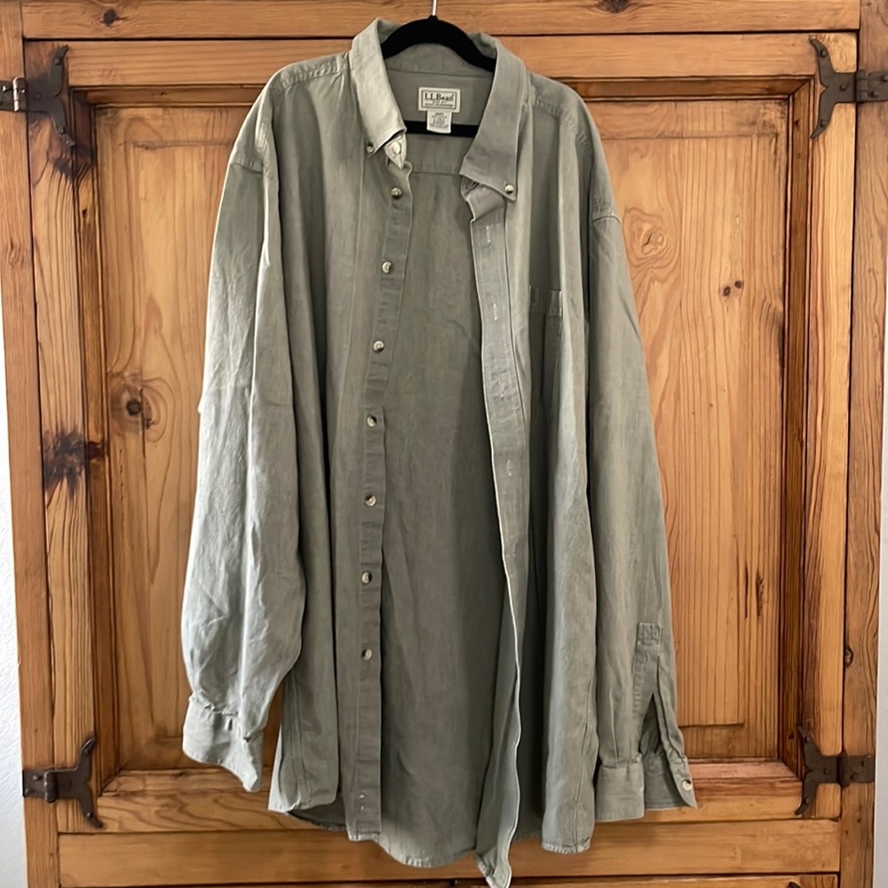 LL Bean 100% Cotton Sz L Tall Green Button Down
